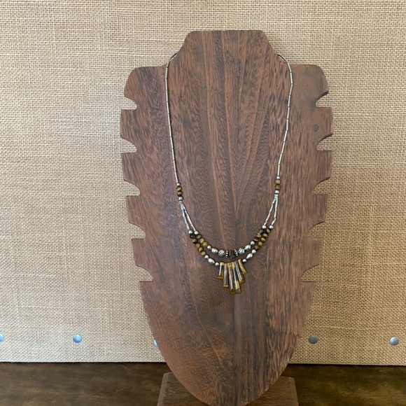 VINTAGE SOUTHWESTERN LIQUID STERLING SILVER TIGER EYE NECKLACE - Picture 5 of 9